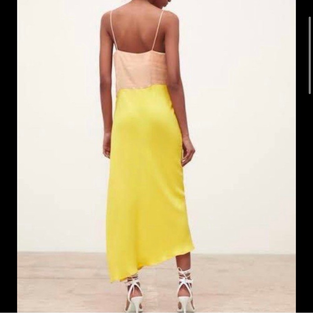 Zara whimsical rose & yellow color block draped cowl neck Slip midi Dress XS - Picture 4 of 13